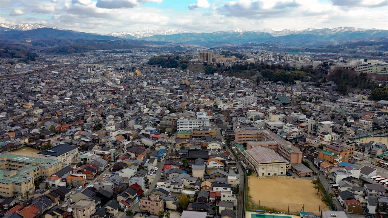 市街地の全景空撮