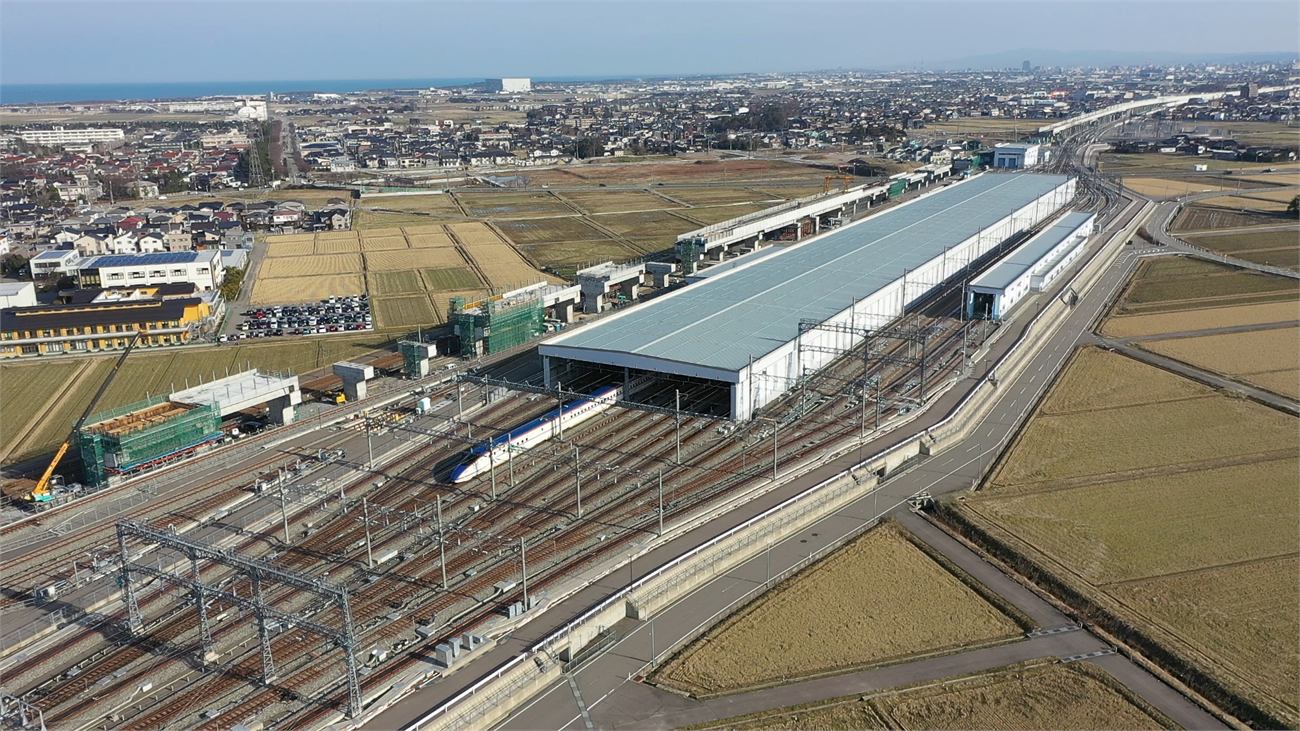 北陸新幹線 白山総合車両所の空撮